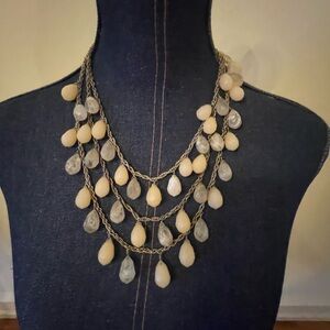 Lydell 3 Strand Necklace Pastel Peach 80s Clear Faceted Briolette Beads vintage